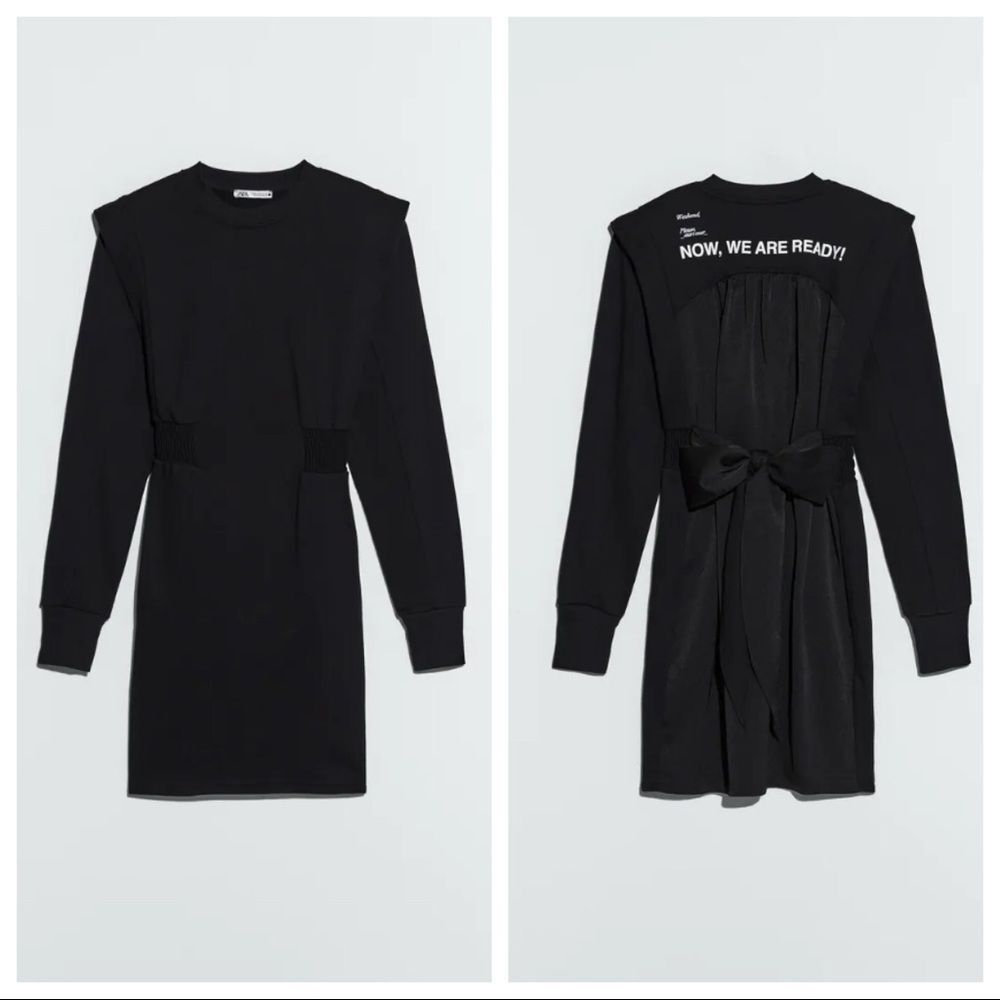 ⭐️ Zara Shoulder Pad Dress Graphic Print Black S